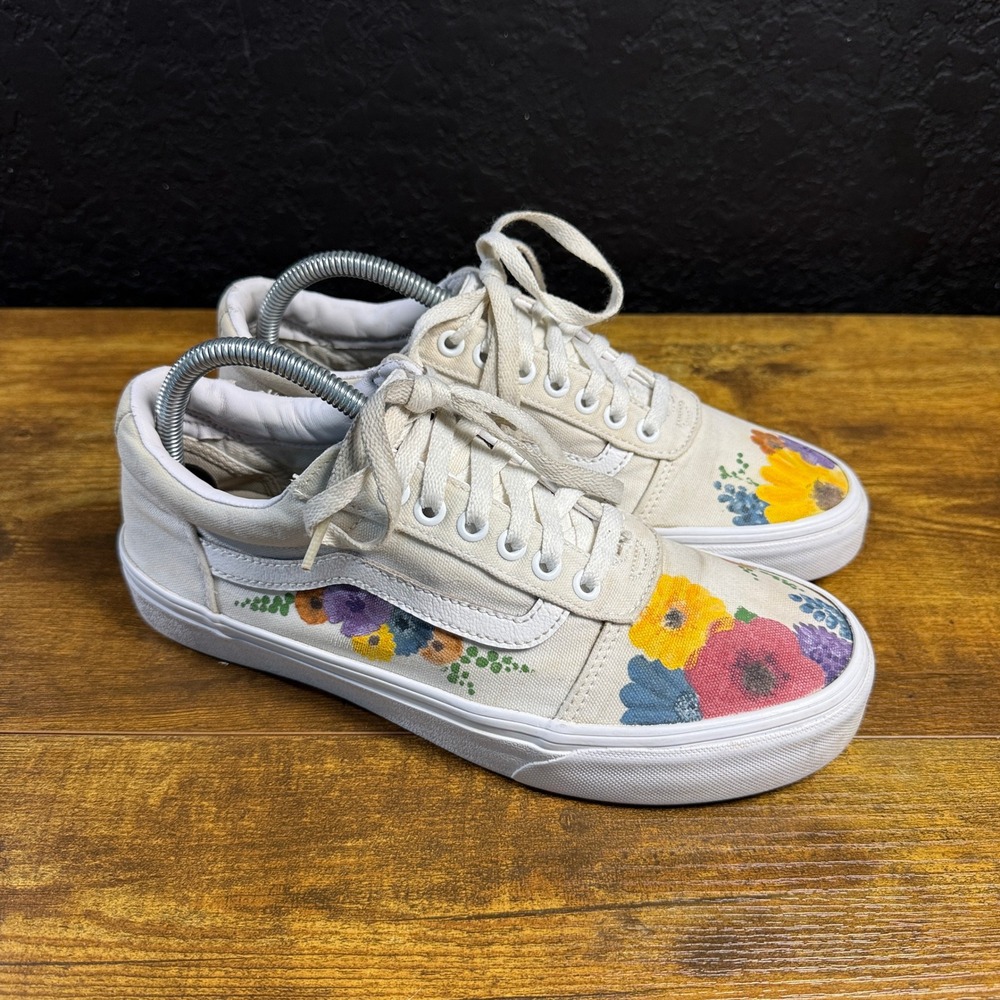 Vans Old Skool 500714 Cream Floral Canvas Skate Sneakers Mens 8.5 Womens 10